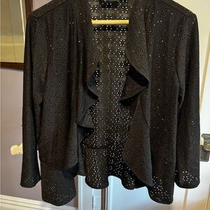 Nina Leonard Black Ruffled Cardigan